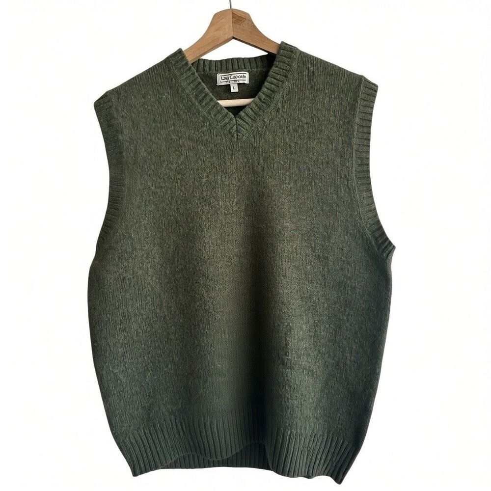 Guy Laroche Sweater Vest Wool Sz L dark green V-neck knit Preppy Women’s